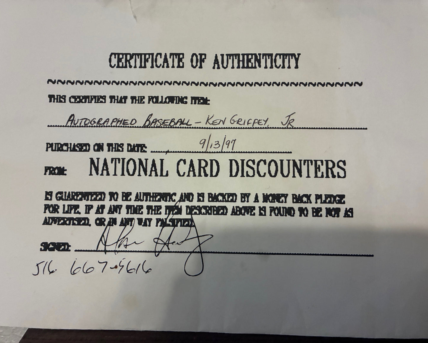 Ken Griffey Jr. Autographed 1994 All-Star Game Baseball (COA - Dated 1997 Included)- $400